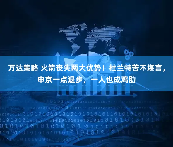 万达策略 火箭丧失两大优势！杜兰特苦不堪言，申京一点退步，一人也成鸡肋